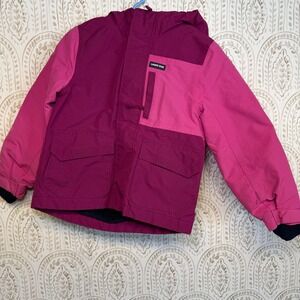 Lands End Kids Squall Jacket Pink Purple Hooded Waterproof Fleece Lined XS 4-5